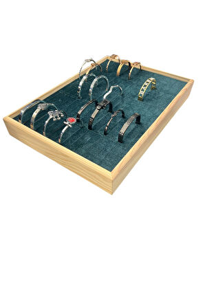 Kelepçe Bilezik Teşhir Tablasi Ahşap Çerçeveli (34,5x24,5x4,5cm) Yeşil