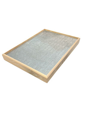 El Yapımı Ahşap Çerçeveli Alcantara Kaplama Yüzük Takı Teşhir Tablasi (34,5x24,5x3,5cm) Ahşap Gri