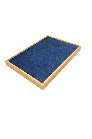 El Yapımı Ahşap Çerçeveli Alcantara Kaplama Yüzük Takı Teşhir Tablasi (34,5x24,5x3,5cm) Ahş Lacivert