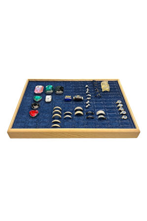 Ahşap Yüzük Takı Piercing Tablasi Yüzük Standı (34,5x24,5x2,5cm) Ahşap Lacivert