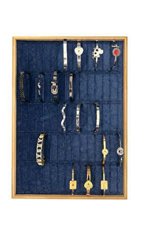 Kelepçe Bilezik Teşhir Tablasi Ahşap Çerçeveli (34,5x24,5x4,5cm) Ahşap Lacivert