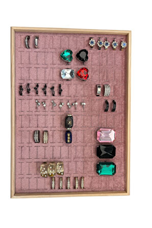 Ahşap Yüzük Takı Piercing Tablasi (34,5x24,5x2,5cm) Ahşap Pembe