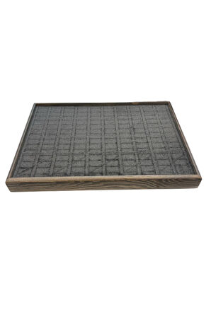 El Yapımı Ahşap Çerçeveli Alcantara Kaplama Yüzük Takı Teşhir Tablasi (34,5x24,5x3,5cm) Ahşap Siyah