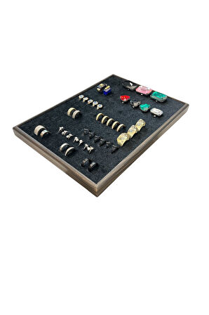 Ahşap Yüzük Takı Piercing Tablasi (34,5x24,5x2,5cm) Yakma Siyah