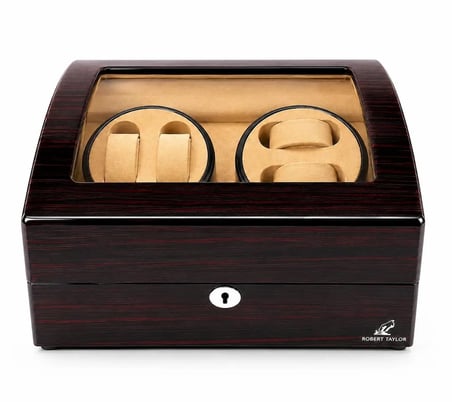 Watch Winder Brooklands Collection 4 Slotlu Ultra Sessiz Otomatik Saat Kurma Kutusu (+6 Muhafaza Alanlı, Piano Ebony & Alcantara Kahve)