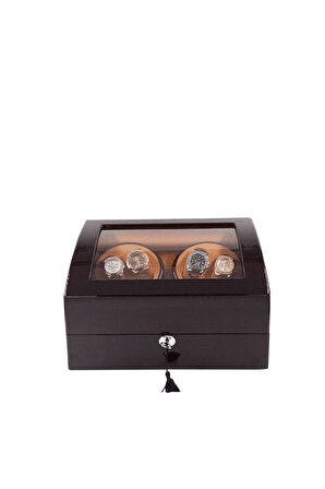 Otomatik Saat Kurma Kutusu (winder) Piano Brown 4+6 Kahve Içi Taba Led Işık Sistemli