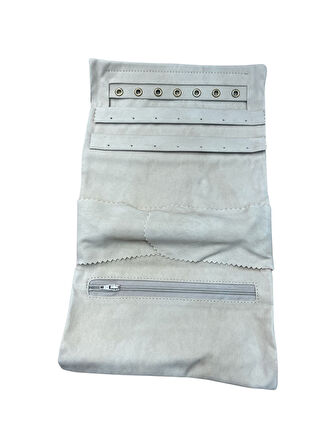 Kadife Takı ve Mücevher Seyahat Rulo Düzenleyicisi – Krem 35x20 cm