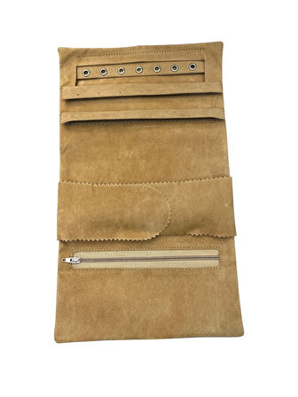 Kadife Takı ve Mücevher Seyahat Rulo Düzenleyicisi – Vizon 35x20 cm