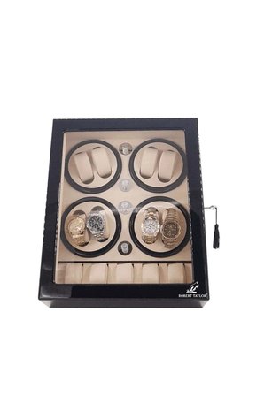 Watch Winder Brooklands Collection 8 Slotlu Ultra Sessiz Otomatik Saat Kurma Kutusu (+5 Muhafaza Alanlı, Piano Siyah & Alcantara Krem)