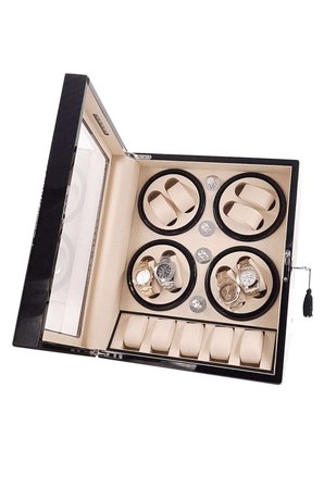 Watch Winder Brooklands Collection 8 Slotlu Ultra Sessiz Otomatik Saat Kurma Kutusu (+5 Muhafaza Alanlı, Piano Siyah & Alcantara Krem)
