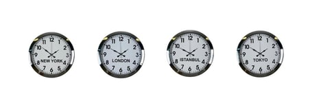 Krom Seri 36 cm Metal Dünya Saatleri (4’lü Set)