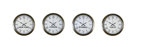 Vintage World 4’lü Metal Eskitme 36 cm Dünya Saati Seti