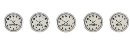 Beyaz Premium Tasarım 36 cm Metal Dünya Saatleri 5’li Set