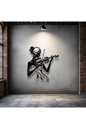 Keman Çalan Kadın Metal Duvar Dekoru – Sanatsal Minimalist Tasarım