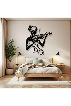 Keman Çalan Kadın Metal Duvar Dekoru – Sanatsal Minimalist Tasarım