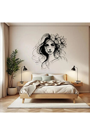 Çiçekli Kadın Figürü Metal Duvar Dekoru – Modern Estetik Sanat Tasarımı