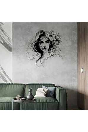 Çiçekli Kadın Figürü Metal Duvar Dekoru – Modern Estetik Sanat Tasarımı