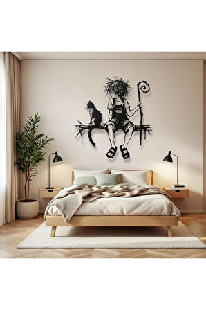 Kedi ve Çocuk Metal Duvar Dekoru – Modern Sanatsal Tasarım