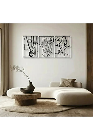 Soyut Yüz Figürü 3 Parça Metal Duvar Dekoru – Picasso Tarzı Modern Sanat