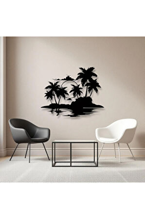 Tropikal Ada ve Gün Batımı Metal Duvar Dekoru – Modern Minimalist Sanat Tasarımı
