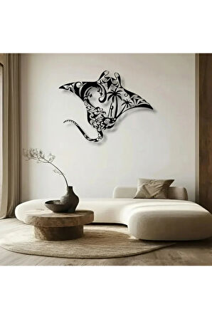 Okyanus Vatozu Metal Duvar Dekoru – Tropikal Deniz Temalı Modern Sanat Tasarımı