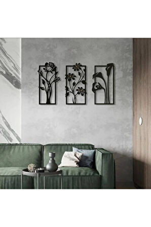 Metal Çiçekli Duvar Dekoru Seti – 3 Parça Modern Minimalist Ev Aksesuarı