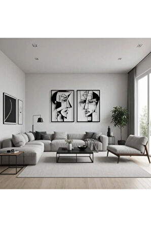 Metal Yüz Figürü Duvar Dekoru 2’li Set – Modern Soyut Sanat Ev Aksesuarı