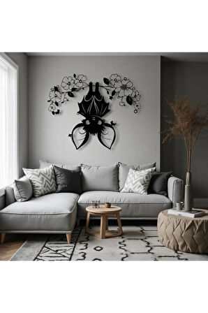 Metal Yarasa Duvar Tablosu – Sevimli Çiçekli Tasarım, Halloween Duvar Dekoru