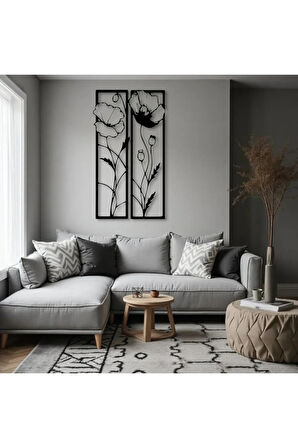 Metal Gelincik Çiçeği Duvar Tablosu 2’li Set – Modern Minimalist Ev Dekoru