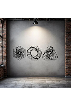 Metal Geometrik Duvar Dekoru Seti – Modern Minimalist 3 Parça Ev Ofis Aksesuarı Duvar Süsü