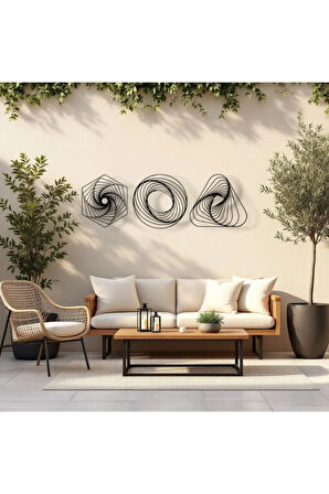 Metal Geometrik Duvar Dekoru Seti – Modern Minimalist 3 Parça Ev Ofis Aksesuarı Duvar Süsü