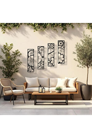 Metal Çiçekli Duvar Dekoru Seti – 4 Parça Modern Minimalist Ev Ofis Salon Aksesuarı Sanat Tasarımı