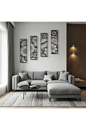Metal Çiçekli Duvar Dekoru Seti – 4 Parça Modern Minimalist Ev Ofis Salon Aksesuarı Sanat Tasarımı