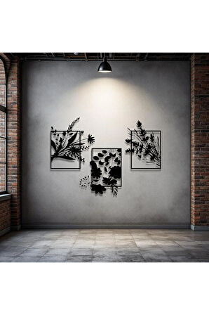 Metal Çiçekli Duvar Dekoru Seti – 3 Parça Modern Minimalist Ev Ofis Salon Metal Tablo Aksesuarı