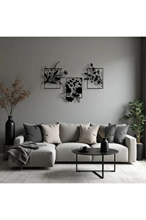 Metal Çiçekli Duvar Dekoru Seti – 3 Parça Modern Minimalist Ev Ofis Salon Metal Tablo Aksesuarı
