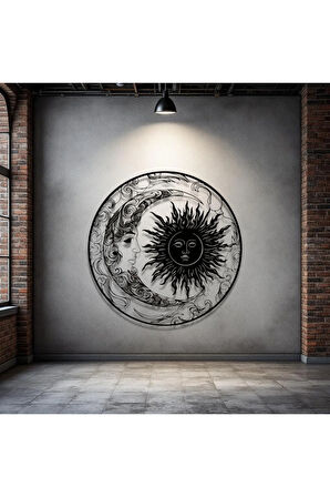 Metal Güneş Ay Duvar Dekoru – Modern Minimalist Metal Tablo Salon Antre Ofis Ev Dekorasyon