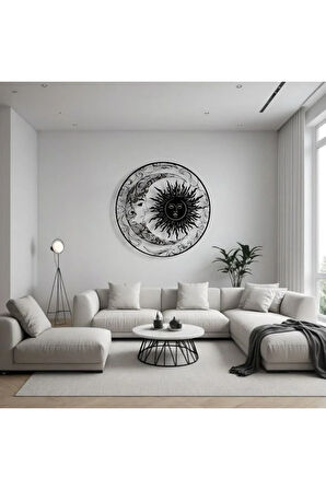 Metal Güneş Ay Duvar Dekoru – Modern Minimalist Metal Tablo Salon Antre Ofis Ev Dekorasyon