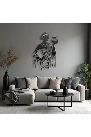 Metal Afrika Kadın Duvar Dekoru – Modern Minimalist Metal Tablo Salon Antre Ofis Ev Dekorasyon