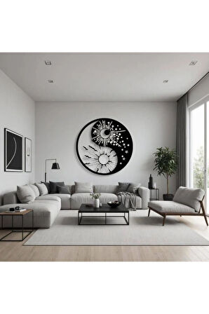 Güneş ve Ay Yin Yang Metal Tablo – 3D Gölgeli Denge Temalı Modern Duvar Dekoru