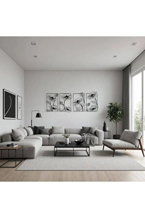 Çerçeveli Çiçek Desenli Metal Tablo Seti – 3D Gölgeli Modern Duvar Dekoru, Zarif Hediye