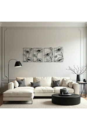 Çerçeveli Çiçek Desenli Metal Tablo Seti – 3D Gölgeli Modern Duvar Dekoru, Zarif Hediye