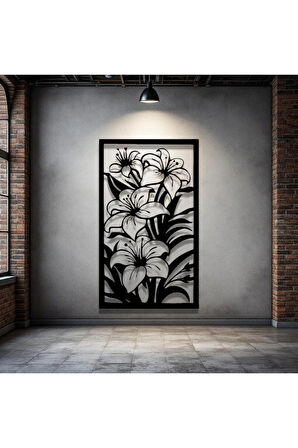 Zambak Bahçesi Metal Tablo – 3D Gölgeli Büyük Duvar Dekoru, Modern ve Zarif Ev Hediyesi