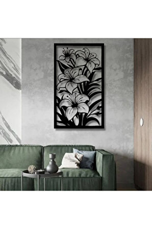 Zambak Bahçesi Metal Tablo – 3D Gölgeli Büyük Duvar Dekoru, Modern ve Zarif Ev Hediyesi