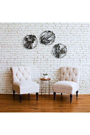 3’lü Dairesel Desenli Metal Tablo Seti – 3D Gölgeli Modern Duvar Dekoru, Şık Ev Hediyesi