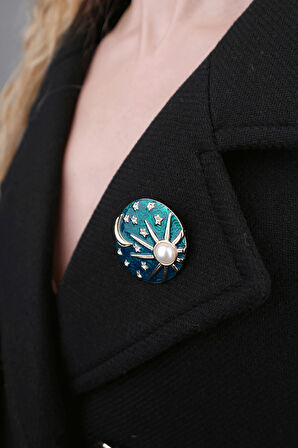 Ay Yıldız İncili Broş