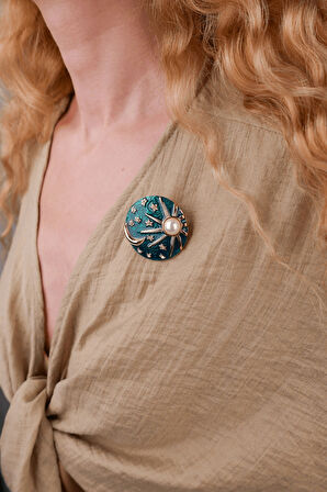 Ay Yıldız İncili Broş