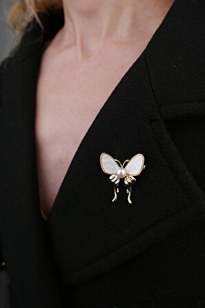 Kelebek Broş | İnci ve Sedef Taşlı