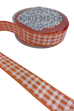 Tafta Ekoseli Kurdele 25 mm Turuncu 10 Metre