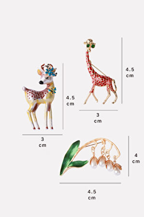 Geyik Zürafa Üçlü Broş Set
