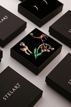 Geyik Zürafa Üçlü Broş Set